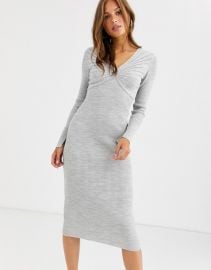 ASOS DESIGN pleat detail knit midi dress with deep v   ASOS at Asos